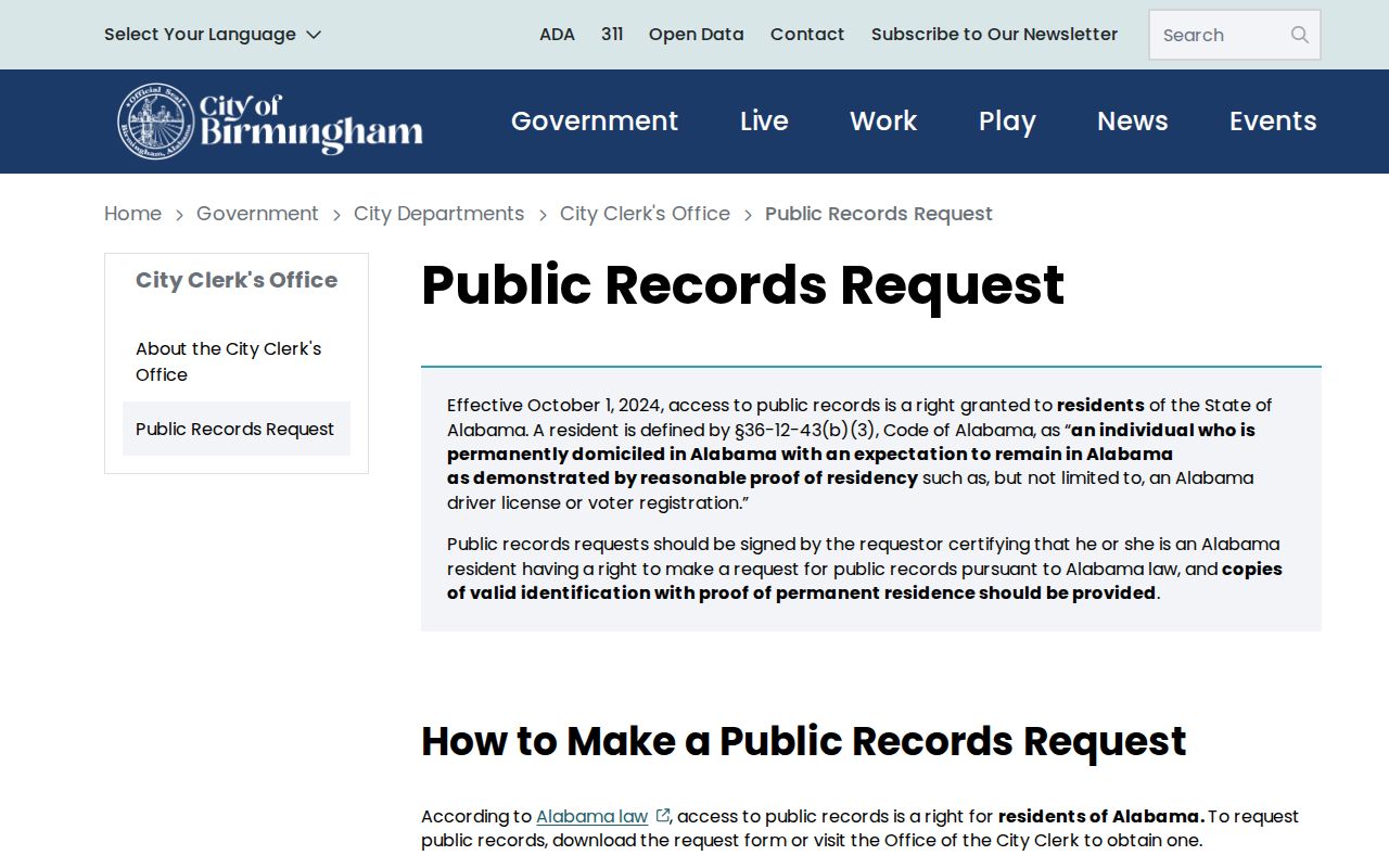 Birmingham residents directory city public records request