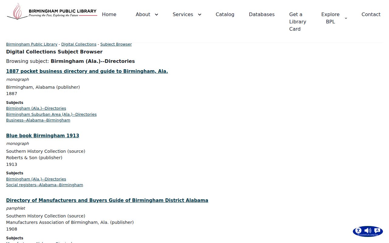 Birmingham city directory items in the BPL digital collection