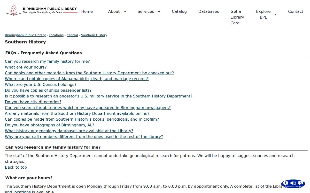 Birmingham city directory research information from BPL Southern History