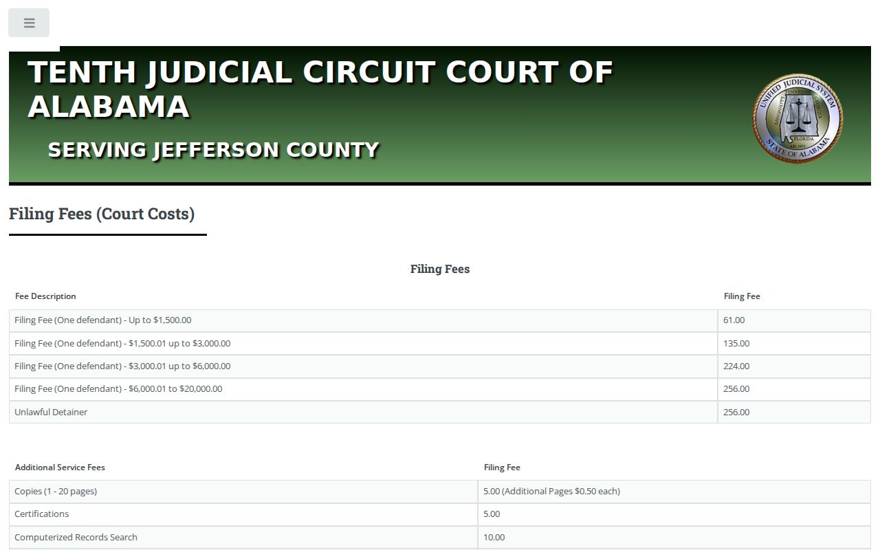 Birmingham resident lookup court search and copy fees