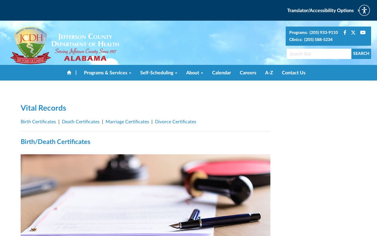 Birmingham resident lookup access through Jefferson County vital records