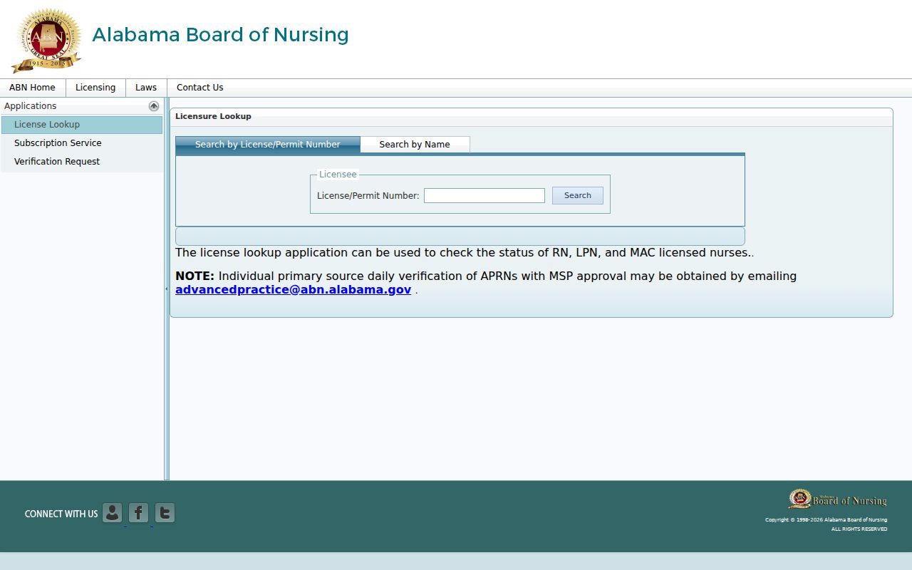 Birmingham resident lookup using the Alabama nursing license search