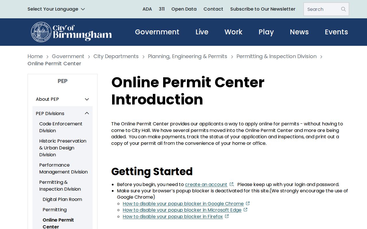 Birmingham street directory Online Permit Center